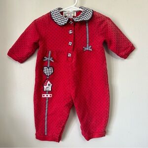Vintage 90s Specialty Kids Romper Baby Girl 3-6 Mos Polka Dot Collar Appliqué